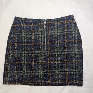 Chic Women's Blue and Green Tweed Mini Skirt